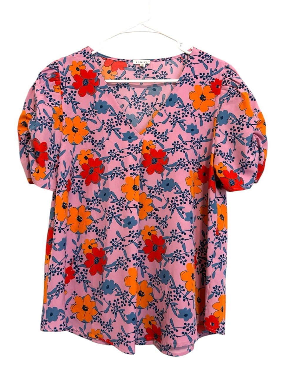 2/$30 Jodifl Pink Floral Puff Sleeve Blouse Top Size Medium